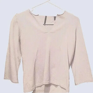 NWOT isda blue gwhite sweater eith a v neck and 3/4 sleeves Size Small